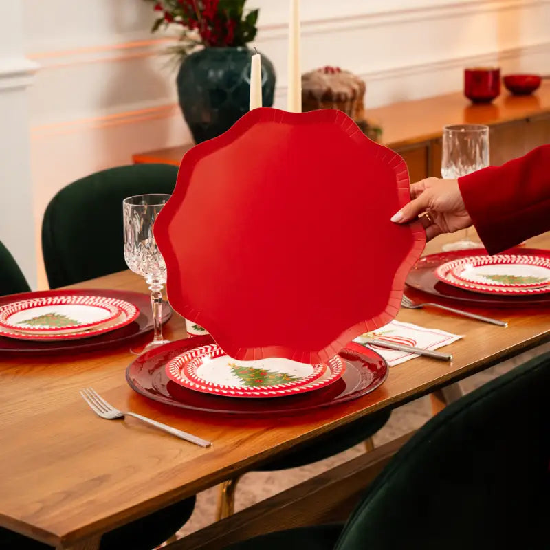 Vassoio Sottopiatto Piatto Tondo in Cartone Ø 33 cm a forma di Stella Rossa