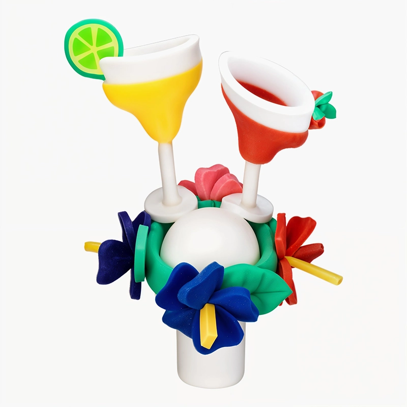 Flores de chapéu de borracha de espuma gigante com copos de coquetel