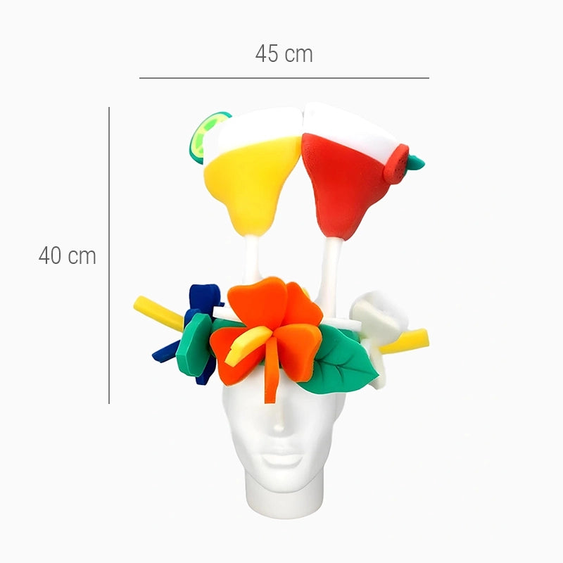 Flores de chapéu de borracha de espuma gigante com copos de coquetel