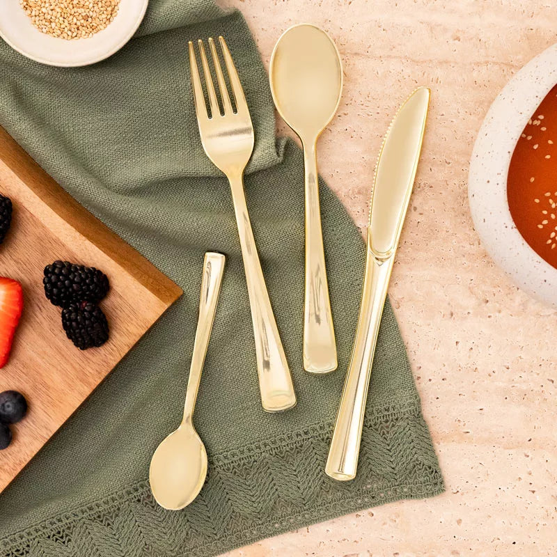 Cucchiaio di plastica riutilizzabile 17,20 cm oro metallico