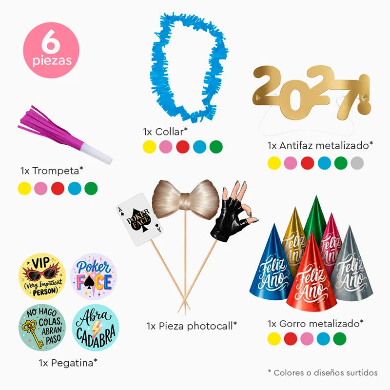 Bustina per feste 'Poker Face' Capodanno 6 pezzi (1 unità)