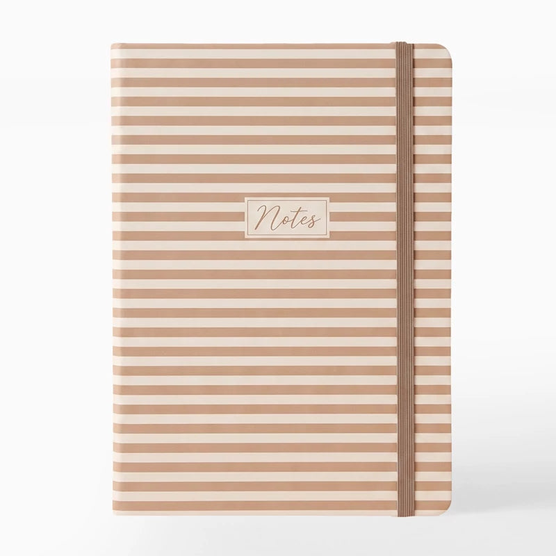Libreta con Goma 10.5 x 1.5 x 14.5 cm Rayas Crema y Rosa Pastel