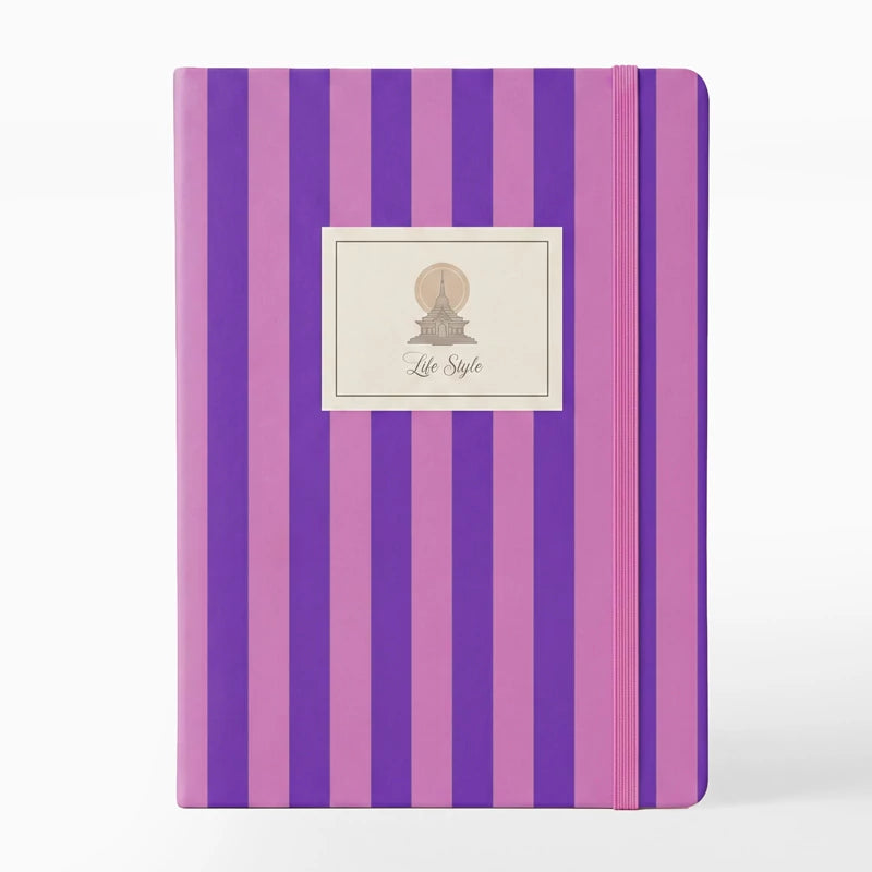 Libreta con Goma 13 x 1.5 x 19 cm Rayas Morado y Rosa