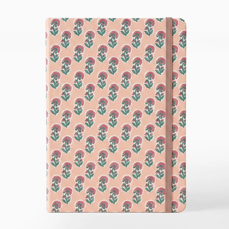 Libreta con Goma 13 x 1.5 x 19 cm Naranja con Flores