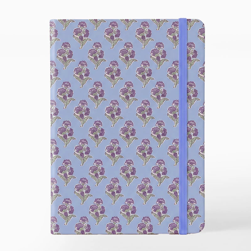 Libreta con Goma 13 x 1.5 x 19 cm Azul Pastel con Flores