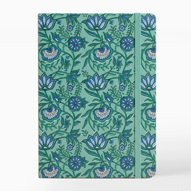 Libreta con Goma 13 x 1.5 x 19 cm Verde con Flores
