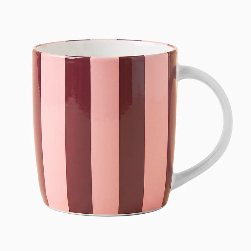 Taza Cerámica 350 cc Rayas Granate y Rosa