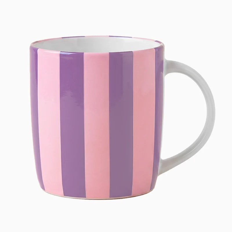 Taza Cerámica 350 cc Rayas Morado y Rosa