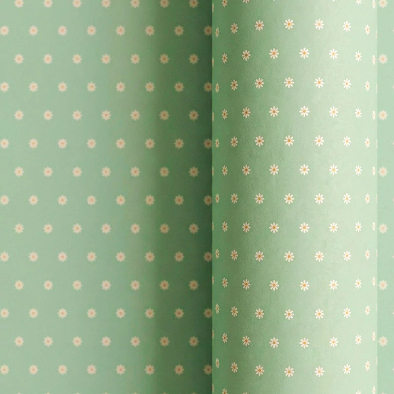 Papel de Regalo 70 cm x 2 m Verde Menta con Flores
