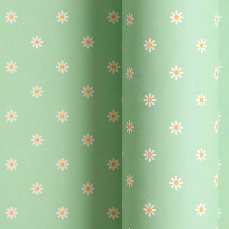 Papel de Regalo 70 cm x 2 m Verde Menta con Flores