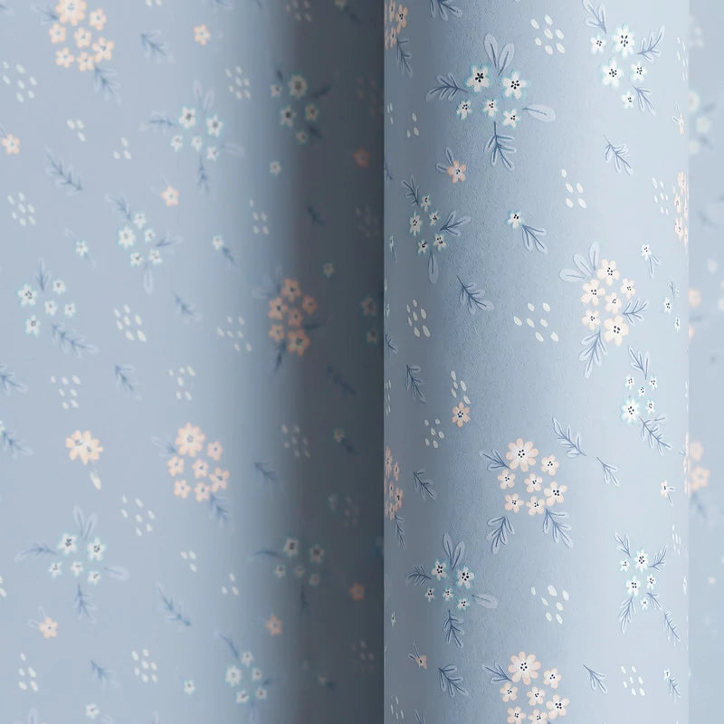 Papel de Regalo 70 cm x 2 m Azul Pastel con Flores
