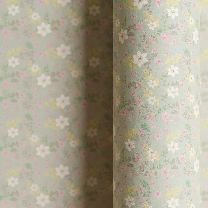 Papel de Regalo 70 cm x 2 m Verde Menta con Flores