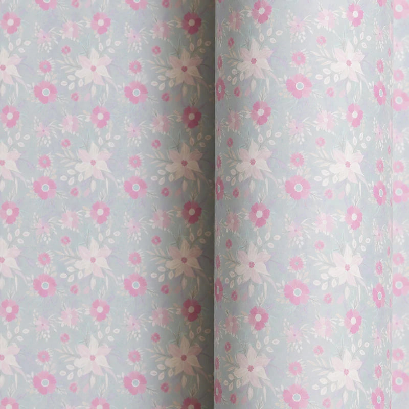 Papel de Regalo 70 cm x 2 m Azul con Flores