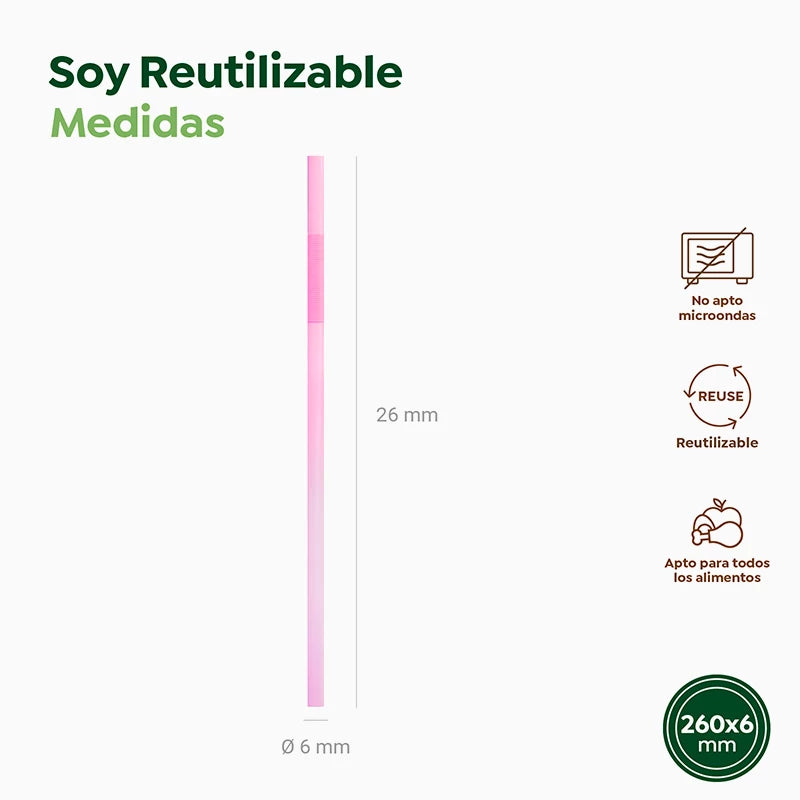 Extra Long Reusable PP Plastic Straw 26 cm Multicolor (25 units)