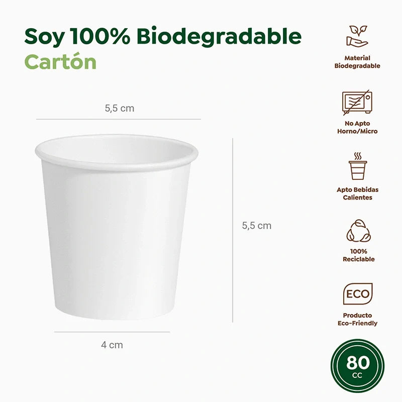 Vaso Cartón + PE 80 cc Blanco Take Away (35 uds)