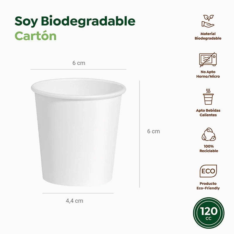 Vaso Cartón + PE Tapa Drink 120 cc Blanco Take Away (50 uds)