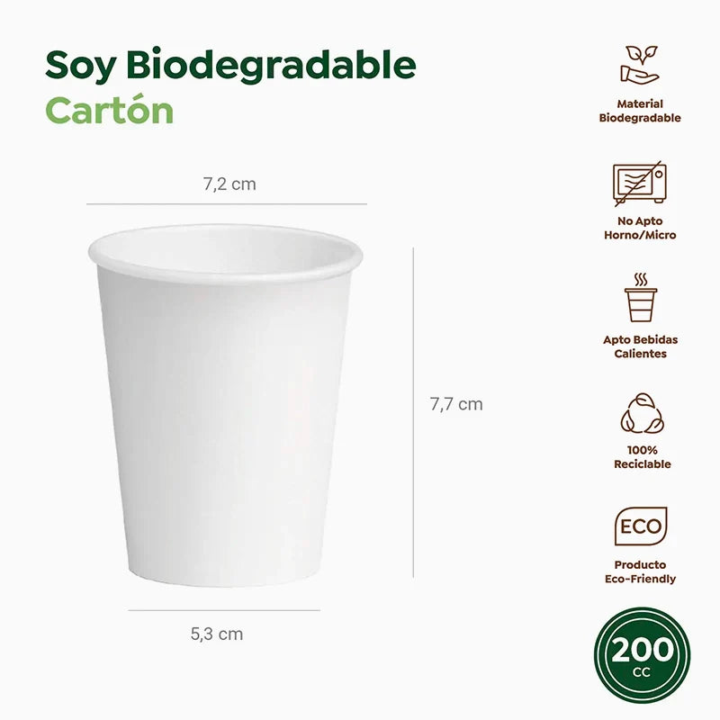 Vaso Cartón + PE Tapa Drink 200 cc Blanco Take Away (50 uds)