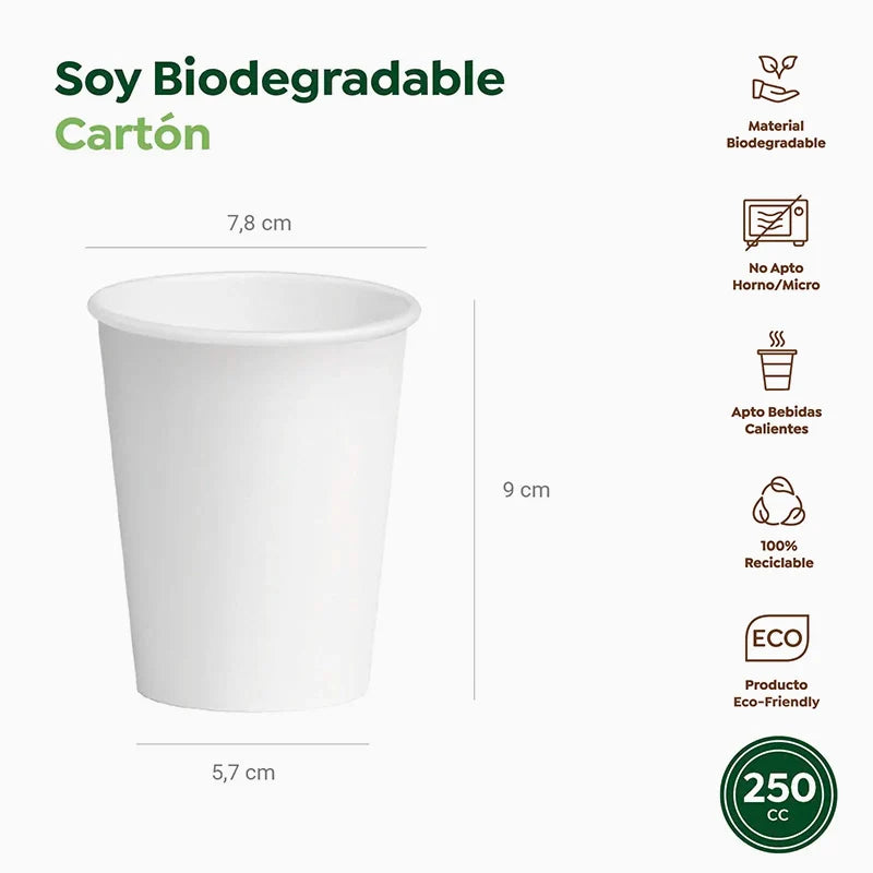 Vaso Cartón + PE Tapa Drink 250 cc Blanco Take Away (50 uds)