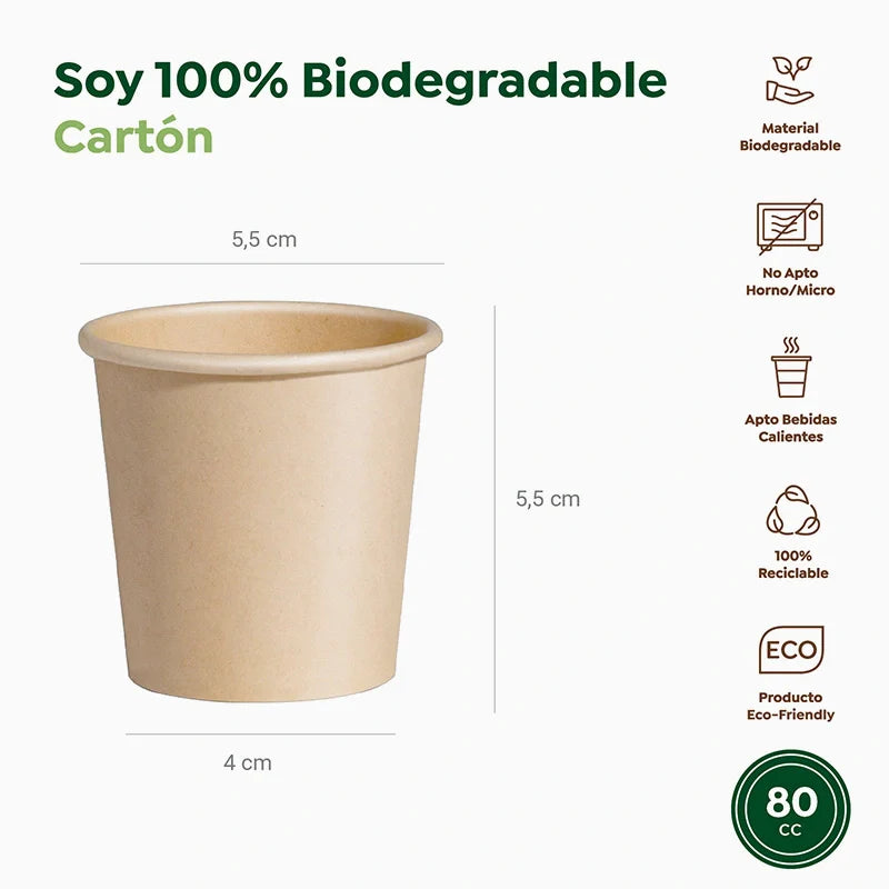 Vaso Cartón + PE 80 cc Kraft Take Away (35 uds)