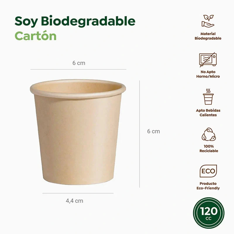 Vaso Cartón + PE Tapa Drink 120 cc kraft Take Away (50 uds)