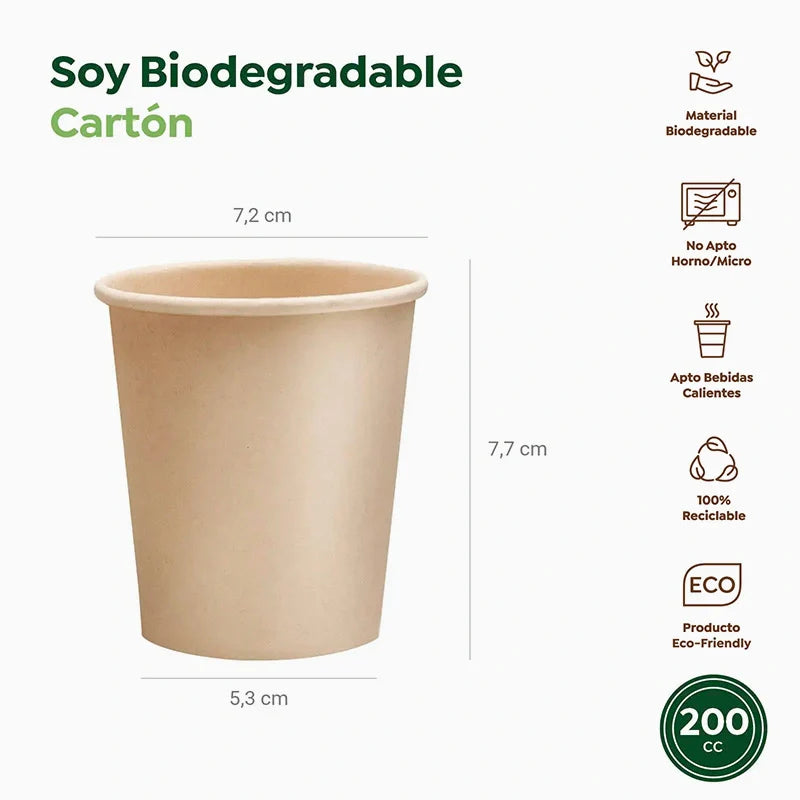 Vaso Cartón + PE Tapa Drink 200 cc kraft Take Away (50 uds)