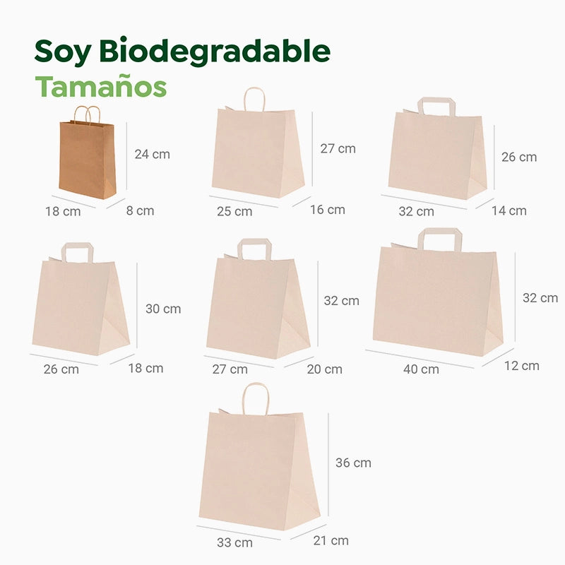 Sac en Papier Kraft 18 x 8 x 24 cm avec Poignée Bouclée (50 unités)