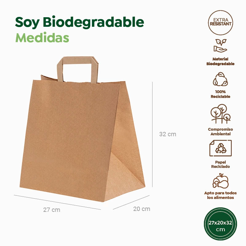 Kraftpapierbeutel 27 x 20 x 32 cm flacher Griff