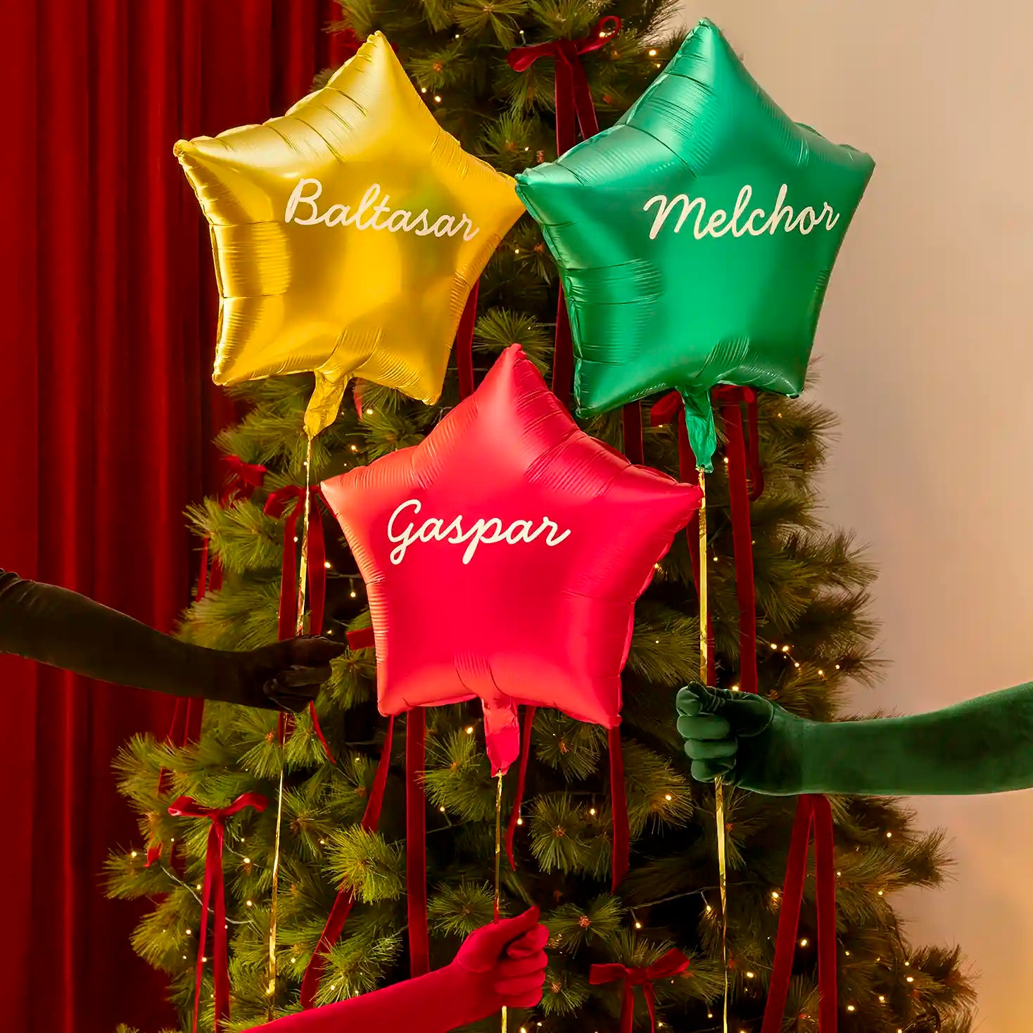 Set Globos Foil Estrella Nombres Reyes Magos Vinilo Blanco