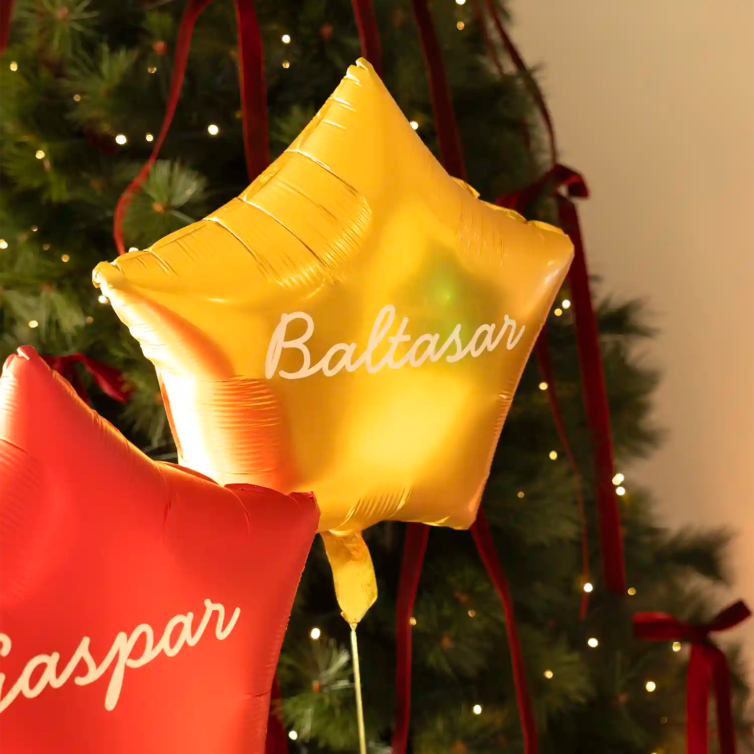Set Globos Foil Estrella Nombres Reyes Magos Vinilo Blanco