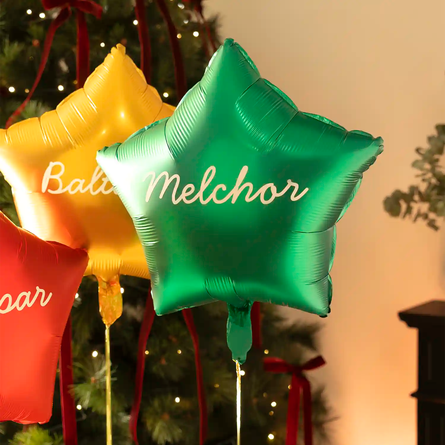 Set Globos Foil Estrella Nombres Reyes Magos Vinilo Blanco