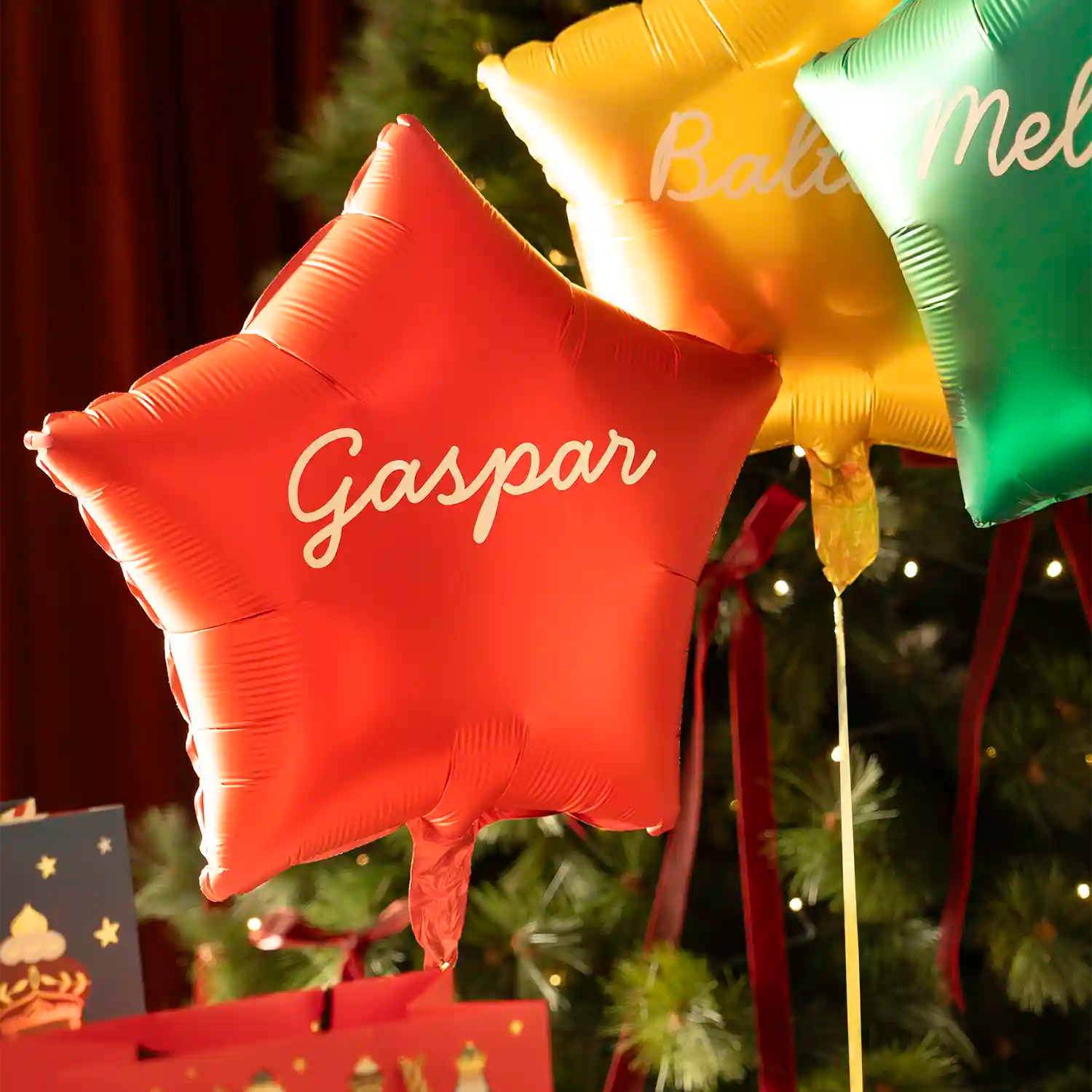 Set Globos Foil Estrella Nombres Reyes Magos Vinilo Blanco