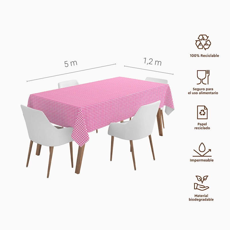 Tovaglia vichy 1,20 x 5 m rosa