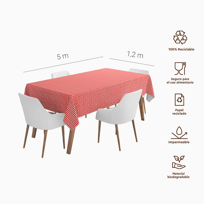 Rollo Mantel Papel Vichy 1.20 x 5 m Rojo