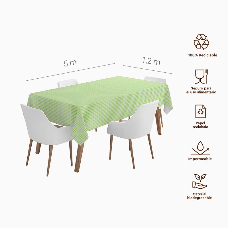 Rollo Mantel Papel Vichy 1.20 x 5 m Verde Lima