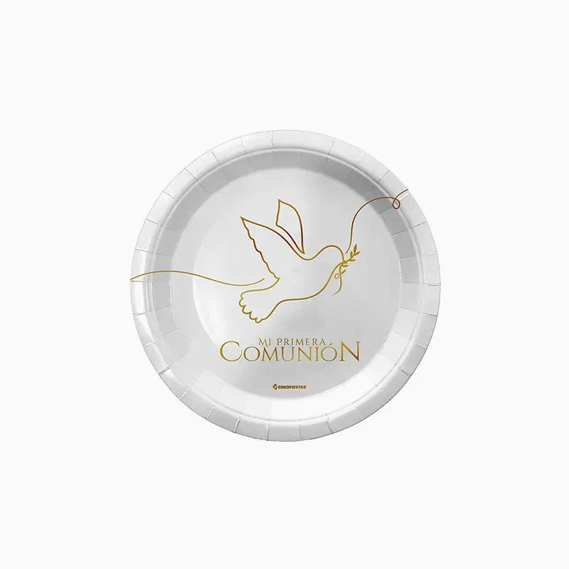 Plato Cartón Llano Postre Ø 18 cm Mi Primera Comunión