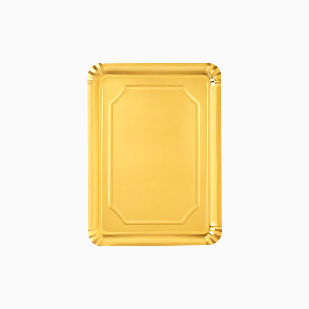 Metalized mini rectangular cardboard tray 18 x 24 cm gold