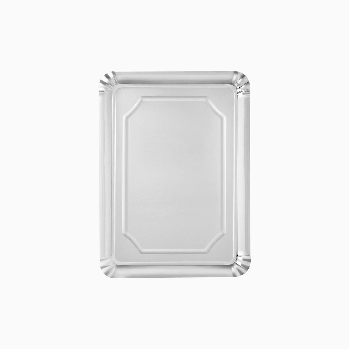 Bandeja de papelão retangular de mini metalizada 18 x 24 cm de prata