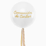 Jumbo Globo 60 cm de tecido branco e vinil dourado personalizado floral