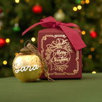 Ballo di Natale in vetro personalizzato con scatola bordeaux