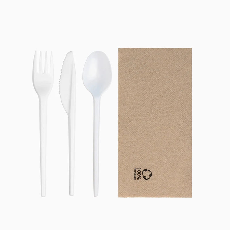 Ménagère Serviette Couteau Fourchette et Cuillère Blanc (1 unité)