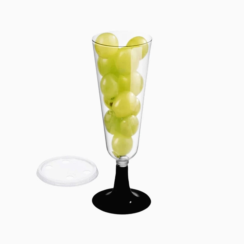 Wiederverwendbarer Cava-Becher aus PP-Kunststoff, 150 ml, mit schwarzem, transparentem Deckel (50 Stück)