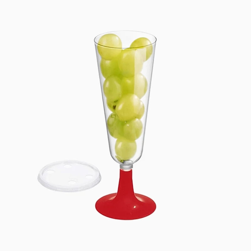 Wiederverwendbarer Cava-Becher aus PP-Kunststoff, 150 ml, mit rotem, transparentem Deckel (50 Stück)