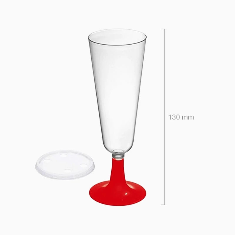 Inspiracion con Wiederverwendbarer Cava-Becher aus PP-Kunststoff, 150 ml, mit rotem, transparentem Deckel (50 Stück)
