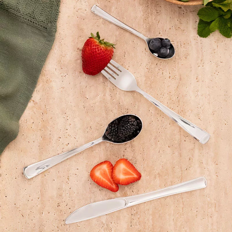 Cuchillo Plástico PS Reutilizable Premium Metalizado 20 cm Plata (10 uds)