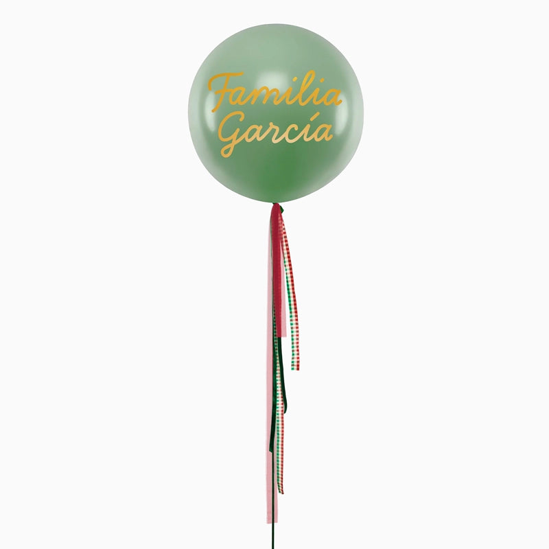 Globo Jumbo 60 cm Verde con Telas Familia X Vinilo Oro