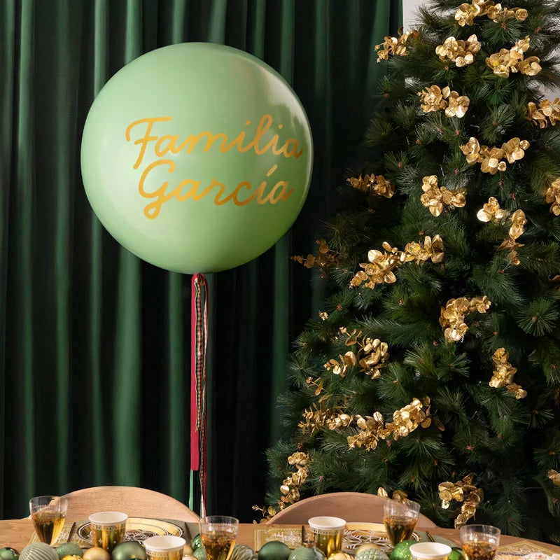 Globo Jumbo 60 cm Verde con Telas Familia X Vinilo Oro