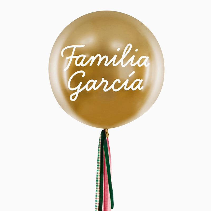 Globo Jumbo 60 cm Oro con Telas Familia X Vinilo Blanco