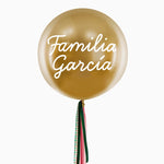 Globo Jumbo 60 cm Oro con Telas Familia X Vinilo Blanco