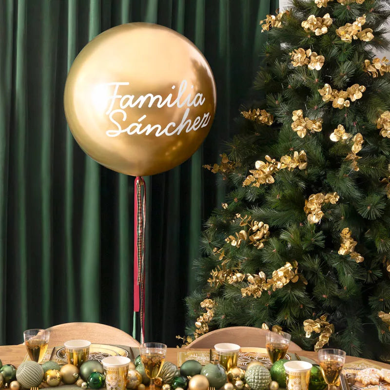 Globo Jumbo 60 cm Oro con Telas Familia X Vinilo Blanco