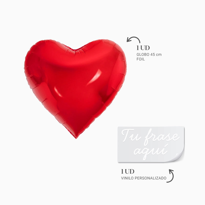 Palloncino in lamina 45 cm di cuore rosso frase personalizzata vinile